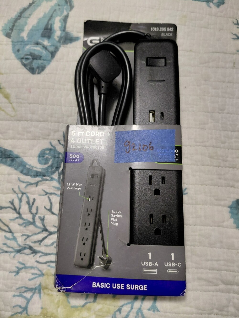 Brand New 6 FT 4 Outlet Surge Protector 12 W MAX Wattage